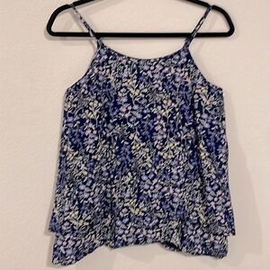 Old Navy Women’s Tank Top XL Blue Floral Tiered Babydoll Oversized Flowy